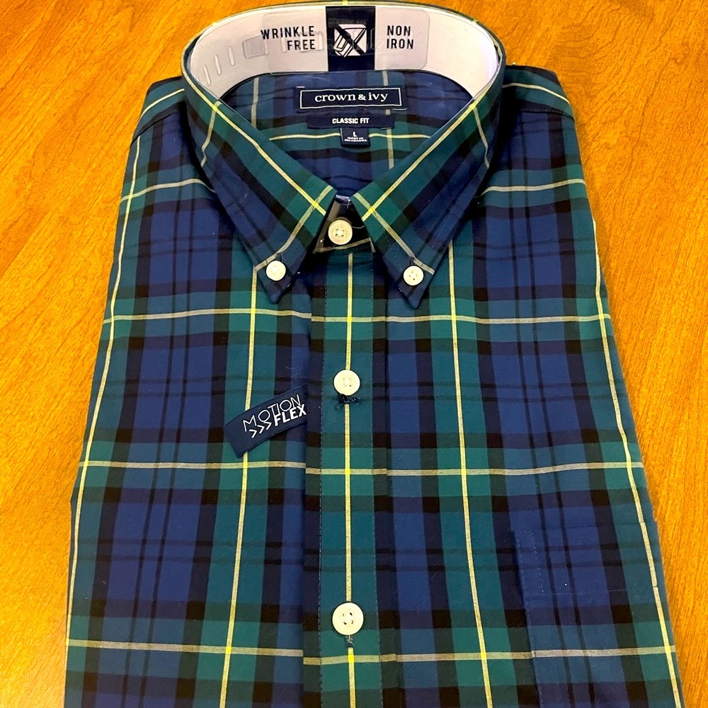 Men’s Crown & Ivy Plaid Dress Shirt Size L New w/ Tags
